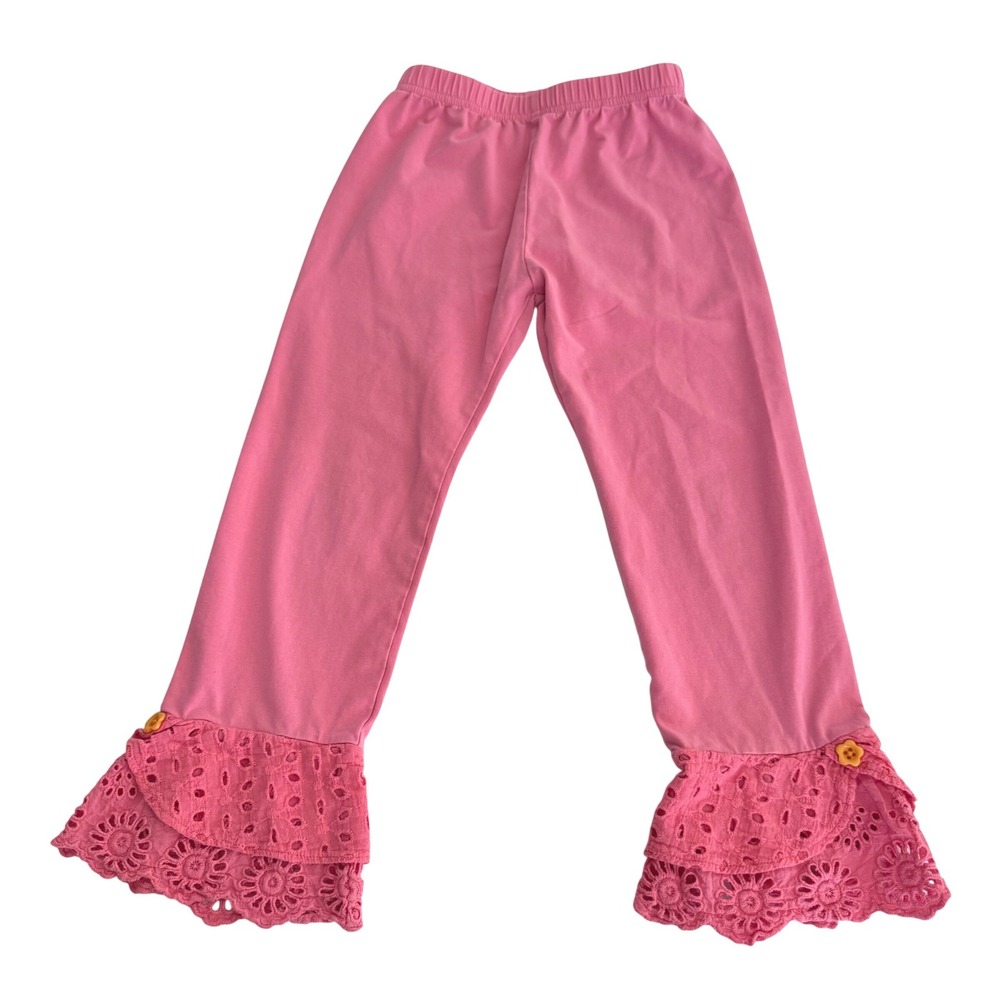 Matilda Jane Girls Pink Ruffle Eyelet‎ Lace Hem Leggings Pants Size 6Y